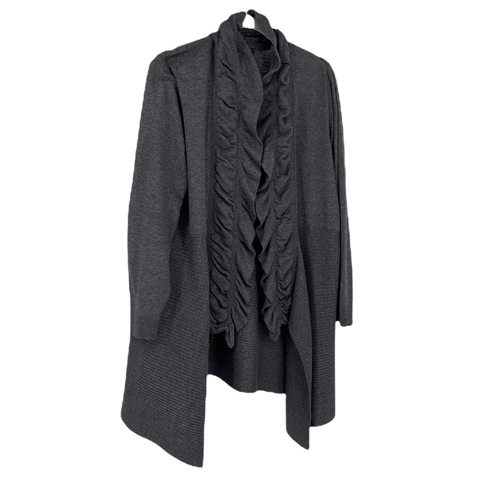INC Int'l Concepts Dark Gray Ruffled Open-Front Cardigan